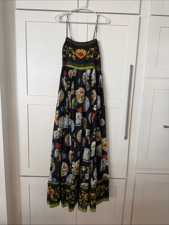 FARM Rio Dresses & Skirts - FARM Rio Black Maxi Dress with Sunflower and Olive Trim